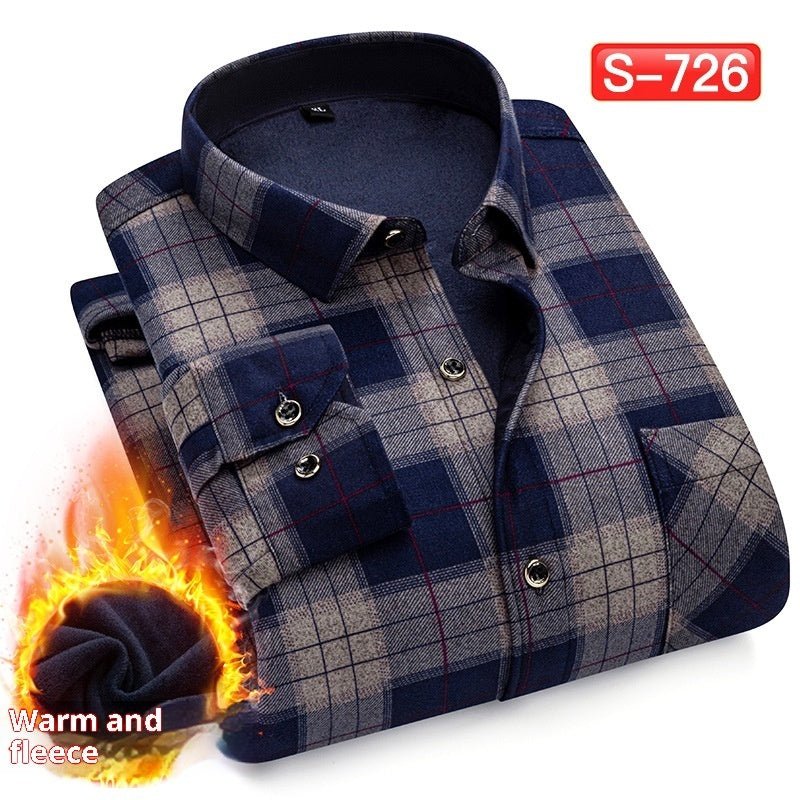 Autumn And Winter Warm Shirt Men's Long Sleeve Middle-aged Fleece Lined Padded Shirt