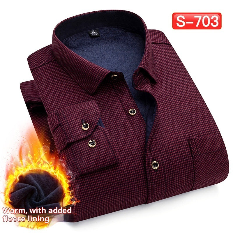 Autumn And Winter Warm Shirt Men's Long Sleeve Middle-aged Fleece Lined Padded Shirt